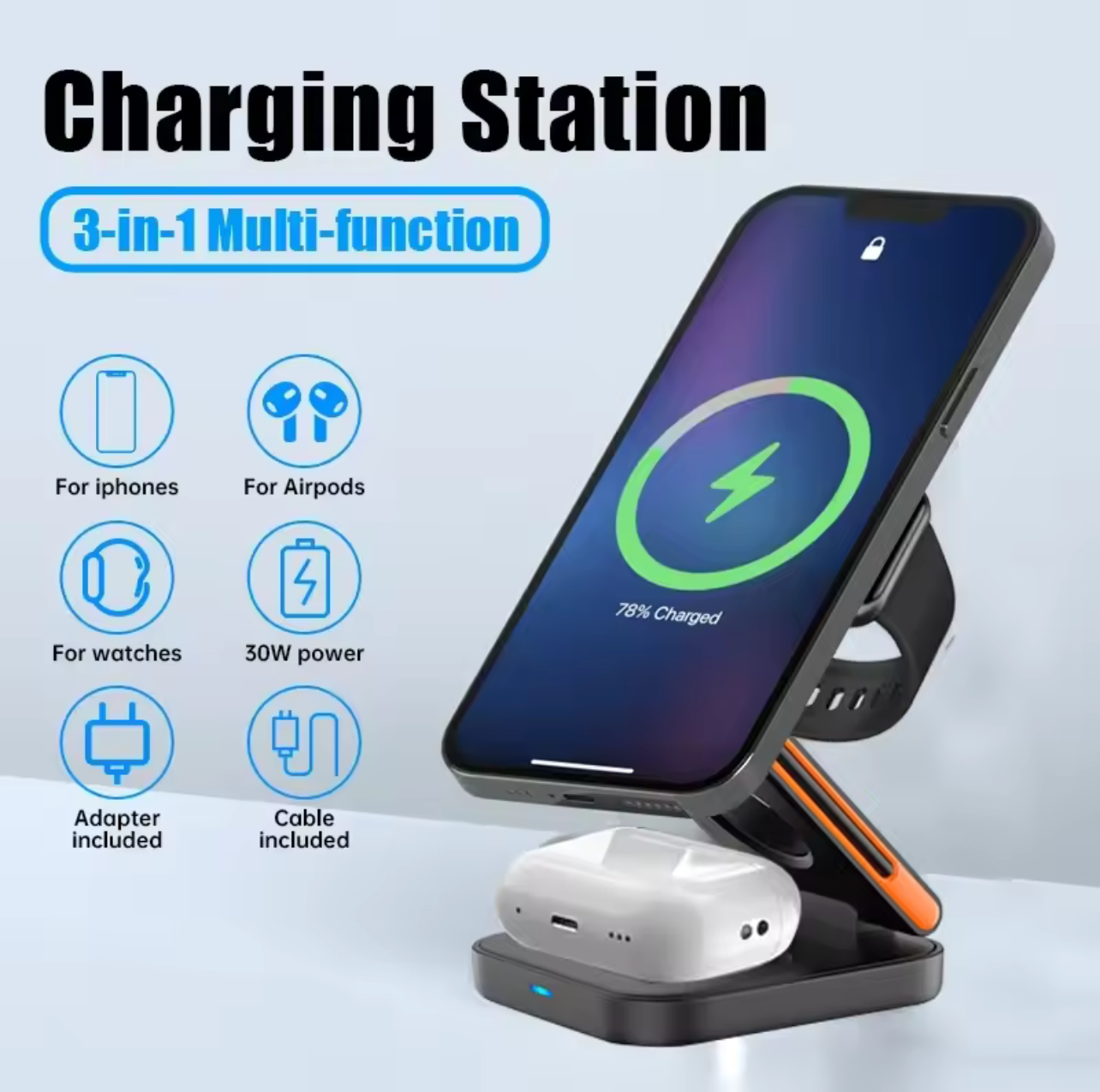 Station de charge pliable 30W 3 en 1